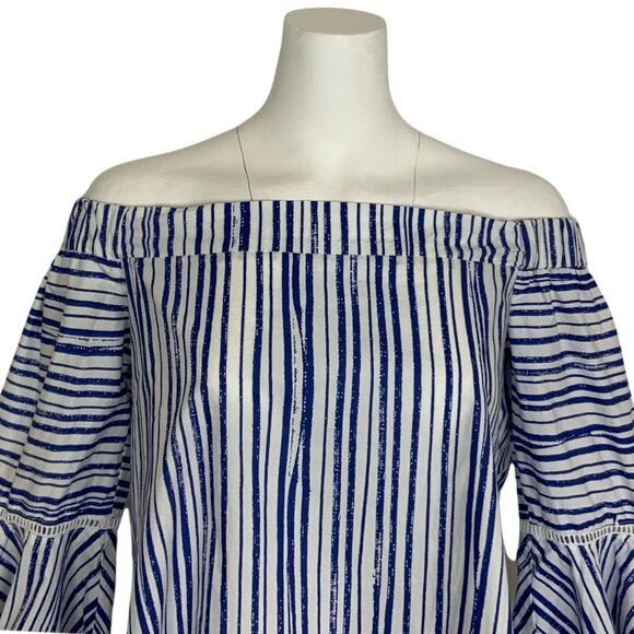 N/Nicholas Washed Stripe Off Shoulder Top Tunic 6 Cutout Bell Sleeve Resortwear - Picture 9 of 12
